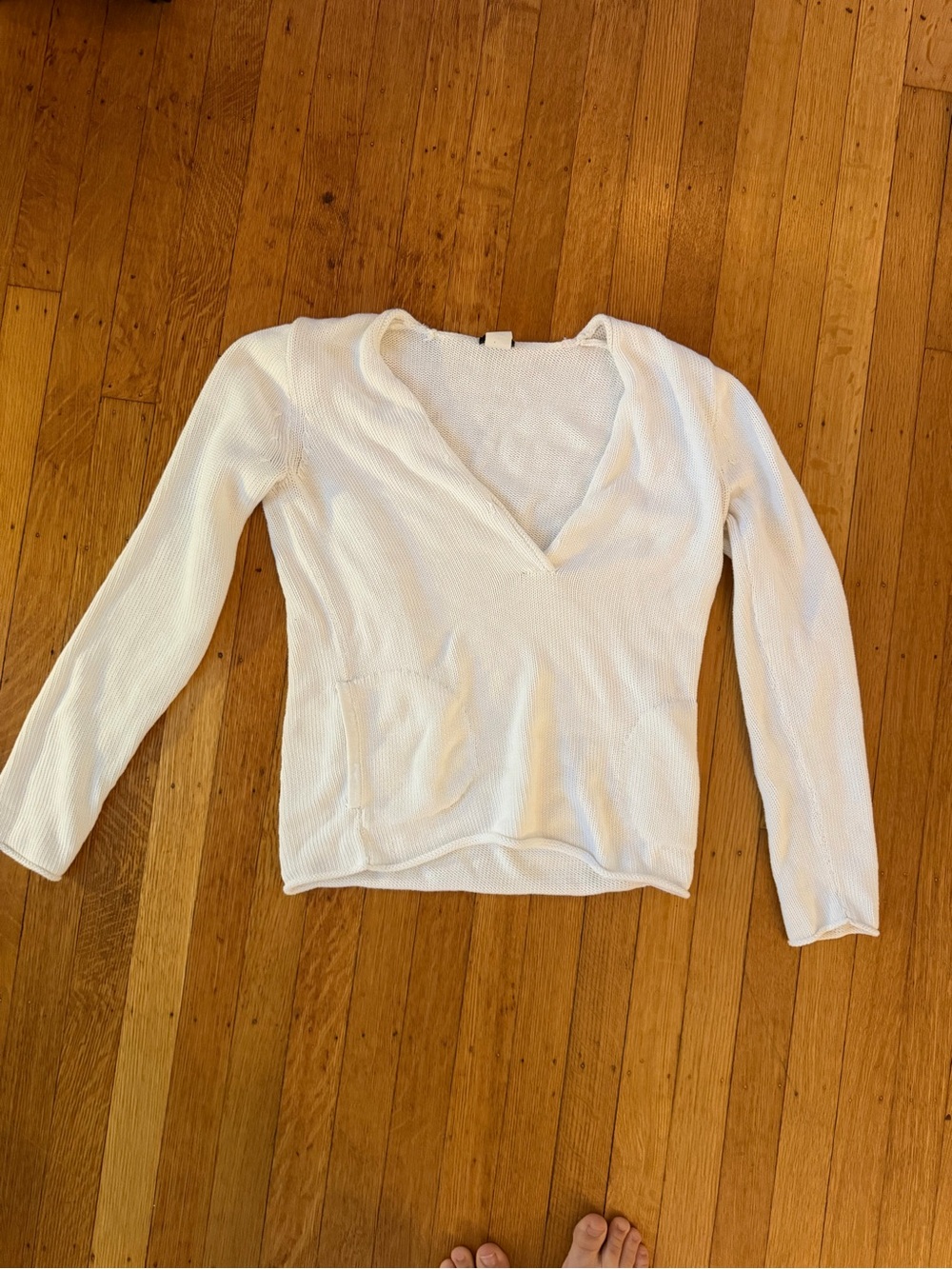 J. Crew Cream V-Neck Knit Sweater with Front Pockets